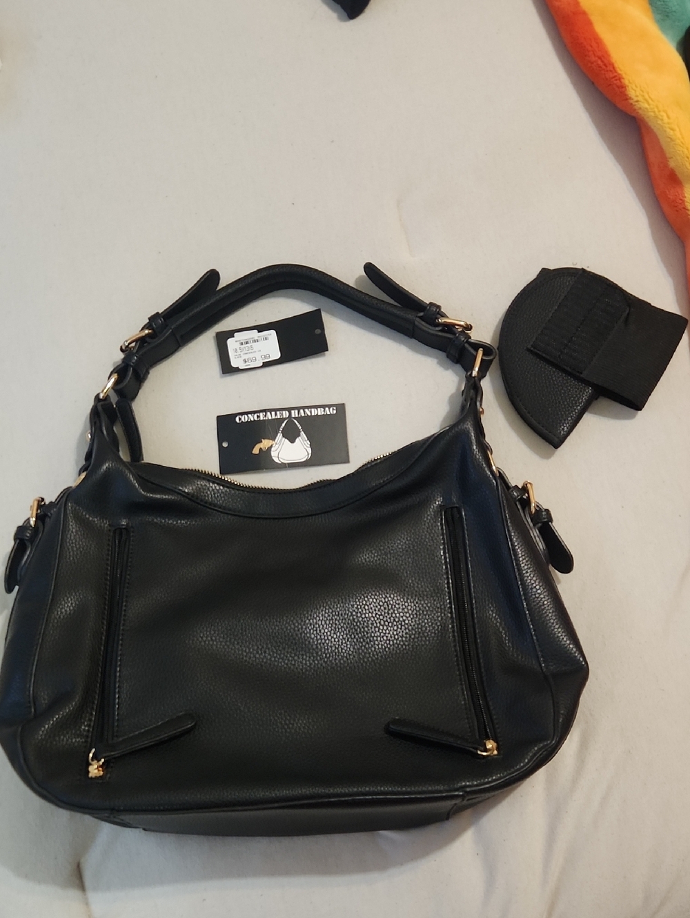 Concealed Black Leather Shoulder Bag